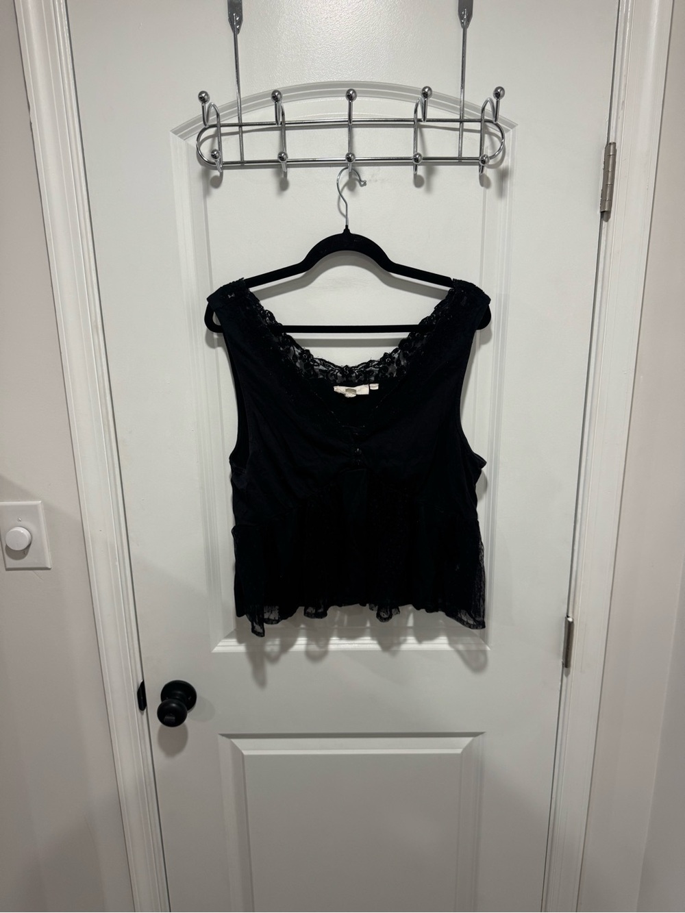 Anthropologie Black Lace-Trim Sleeveless Blouse